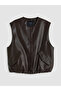 Özmarka New Season Brown Crew Neck Women's Leather Look Vest - 6