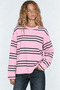 Women's Pink Black White Striped Crew Neck Oversize Sweatshirt - 4