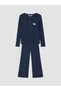 Vizyon New Season Navy Blue V-Neck Embroidered Women's Pajama Set - 5