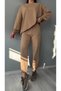 Camel Crew Neck Sweatshirt with Elastic Cuffs Tracksuit Set - 3