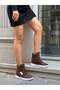 Brown Suede (İsabe) Hidden Heel Padded Heel 7 cm Height Increasing Sneakers - 3