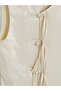 Vizyon New Season Beige Satin Blouse with Decorative Buttons and Stand Collar - 6