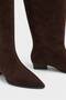 Women's Brown Suede Asymmetrical Cut Short Heeled Pointed Toe Below the Knee Boots - 4