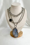 Silver Color Natural Stone End Piece Multi-Layered Necklace with Multiple Chain Details (35,45,50cm) - 2