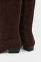 Women's Brown Suede Asymmetrical Cut Short Heeled Pointed Toe Below the Knee Boots - 5