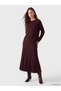 Özmarka New Season Burgundy Elastic Waist Hair Braid Patterned Knitwear Skirt