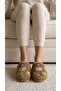 Women's Brown Floral Embroidered Furry House Slippers 3 cm Byndti̇mjnakci̇c01 - 3