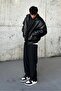 Oversized Men's Black Leather Jacket - 6