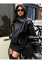 Viral Oversized Women's Leather Jacket High Collar Black Urban Style Women's Leather Jacket