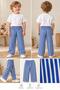 Boy's Blue and White Striped Wide-Leg Pants - 2