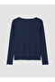 Vizyon New Season Navy Blue V-Neck Embroidered Women's Pajama Set - 7