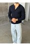 Henley Collar Ribbed Long Sleeve m - Dark Blue - 3