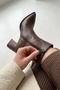 Yant Brown Leather (7 cm Sole) Women's Daily Boots with Front Stitching Detail and Zipper - 5
