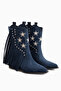 Valeria Navy Blue Suede Tasseled Star Detailed Western Women's Boots - 3