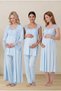 Women's Blue Lace Maternity Nightgown and Pajama Set with Easy Nursing Features - 3