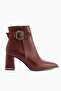 Olena Burgundy Buckle Detailed Heeled Women's Boots