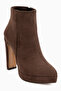 Abbie Brown Suede Pointed Toe High Heeled Zippered Boots - 2