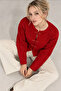 Women's Red Special Design Authentic Button Detailed Crew Neck Knitwear Cardigan (S/M) - 2