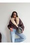 Double-Breasted Leather Coat with Fur Collar - Claret Red - 5