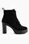 Camia Black Suede Lace-Up Platform Heeled Women's Boots