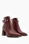 Olena Burgundy Buckle Detailed Heeled Women's Boots - 4