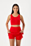 Women's Red Bustier Shorts Skirted Strap Swimsuit Set Lycra - 3