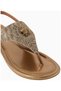Kensington Flat Strap Shoes, Beige Herringbone Fabric with Gold Crystals - 4