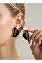 Black Enameled Striped Triangle Earrings - 2