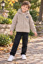 Ss Gi̇yi̇m Boys' Hooded Plush Coat – Zippered Winter Teddy Fleece Jacket Beige