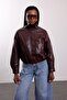 Burgundy Faux Leather Bomber Jacket 100020 - 4