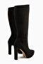 Ariya Black Suede Platform Heeled Zippered Women's Boots - 6