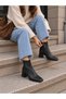 Women's Black Heeled, Blunt-Toed, Ankle-Length, Thick-Heeled, Zippered, Stylish Boots (7 cm) - 8