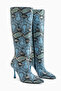 Jana Blue Snake Patterned Pointed Toe Women's Heeled Boots - 3