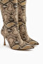 Jana Beige Snake Patterned Pointed Toe Women's Heeled Boots - 4