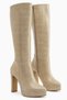 Ariya Beige Crocodile Platform Heeled Zippered Women's Boots - 3