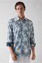 Long Sleeve Regular Fit Printed Cotton Linen Shirt - 3