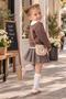 Girl's Teddy Bear Printed Collared Sweatshirt, Pleated Shorts, Skirt, and Bag Set for Ages 2-3-4-5, Black, Brown, Burgundy - 3
