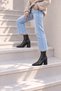 Women's Stretch Black Pointed Toe Thick Heeled Ankle Boots with Zipper, Stylish Daily Boots (9 cm) - 5