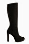Ariya Black Suede Platform Heeled Zippered Women's Boots