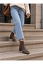Women's Brown Heeled, Blunt-Toed, Ankle-Length, Thick-Heeled, Zippered, Stylish Boots (7 cm)