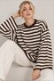 Women's Brown Striped Crew Neck Oversize Casual Stylish Wide Spanish Sleeve Knitwear Sweater - 2