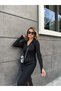 Black Polo Collar Knit Dress with Slit Detail - 3