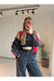 Navy blue elastic waistband side stripe detailed embroidered parachute fabric sweatpants - 6