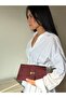 Women's Burgundy Eyzep Model Suede Shoulder & Crossbody Bag with Adjustable Knot Strap - 6