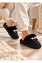 Luxurious Plush and Ribbon Detailed Warm Home Slippers Suede House Slippers Dowry Gift Slippers Stc1366 - 3