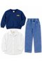 Baby Boy Stylish Combination Set - 3-Piece Set Sweater Linen Shirt Denim Trousers 1-4 Years Old Wedding Eid Daily Wear - 4