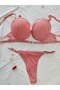 Pink Oyster Model Supported Women's Bra Set - Push up Ruffle Lingerie Set - 2