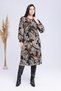 Women's Brown Black Shawl Pattern Balloon Sleeve Collar Detailed Plus Size Dress - 2