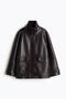 Agli̇mmer Women's Long Oversize Zippered Pocketed Light Brown Leather Jacket - 3