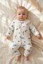Blue Safari Patterned Fabric 100% Cotton Baby Boy Romper 3-6-9 Months